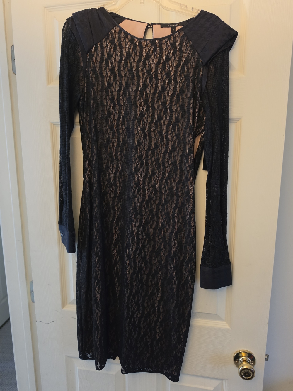 Black Lace Long Sleeve Sheath Dress with Nude Lining, Rachel Roy, NWT